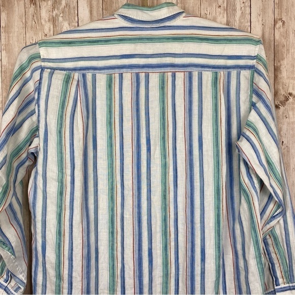 Tommy Bahama Striped Long Sleeve Button Front Linen Shirt Size Large - Picture 4 of 13
